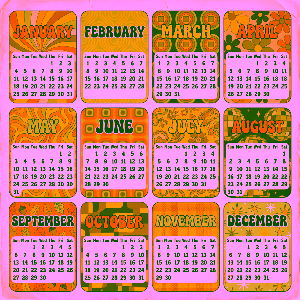 Retro 1970s 2026 Calendar